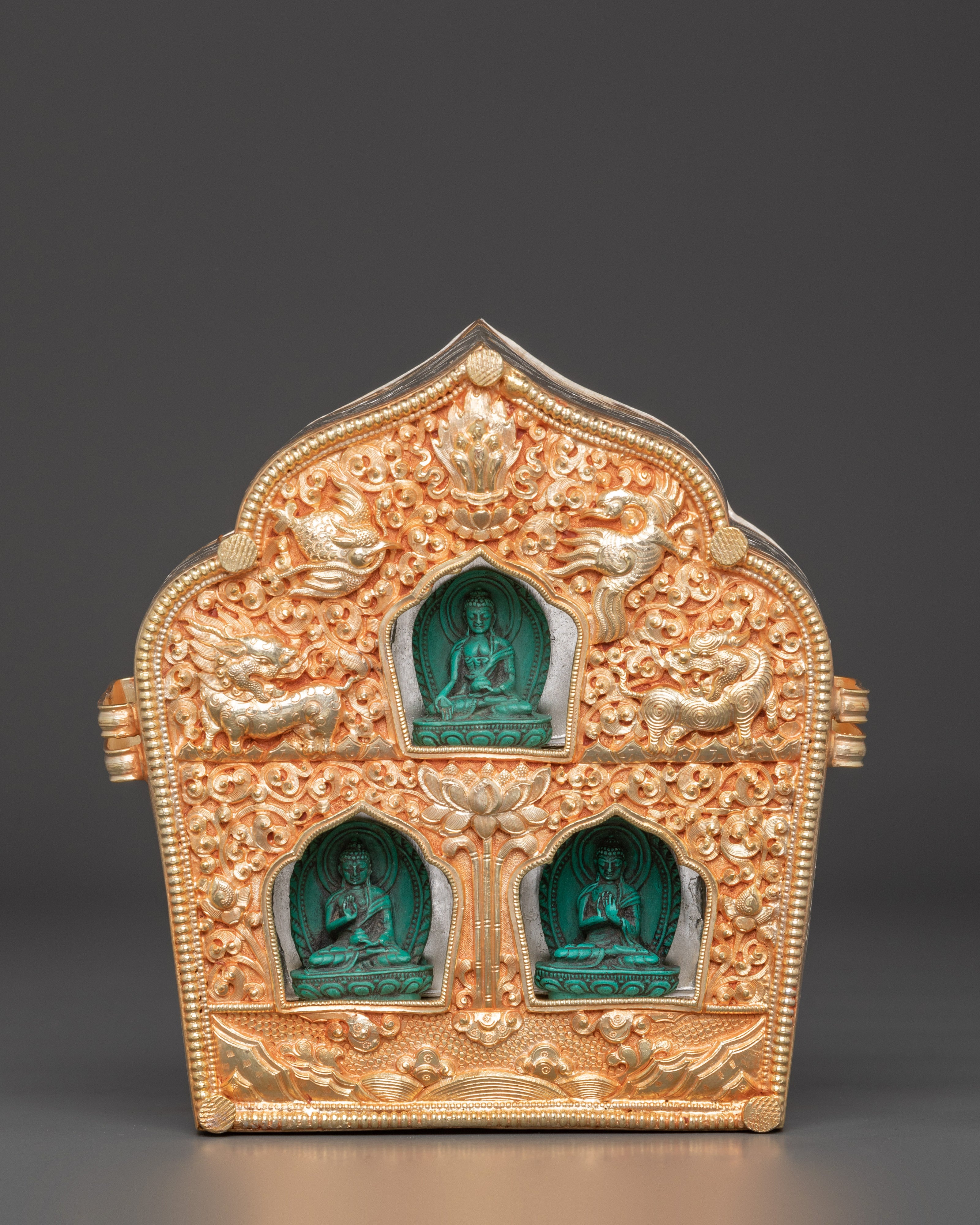 Spiritual Ghau box With Three Buddha Figures 