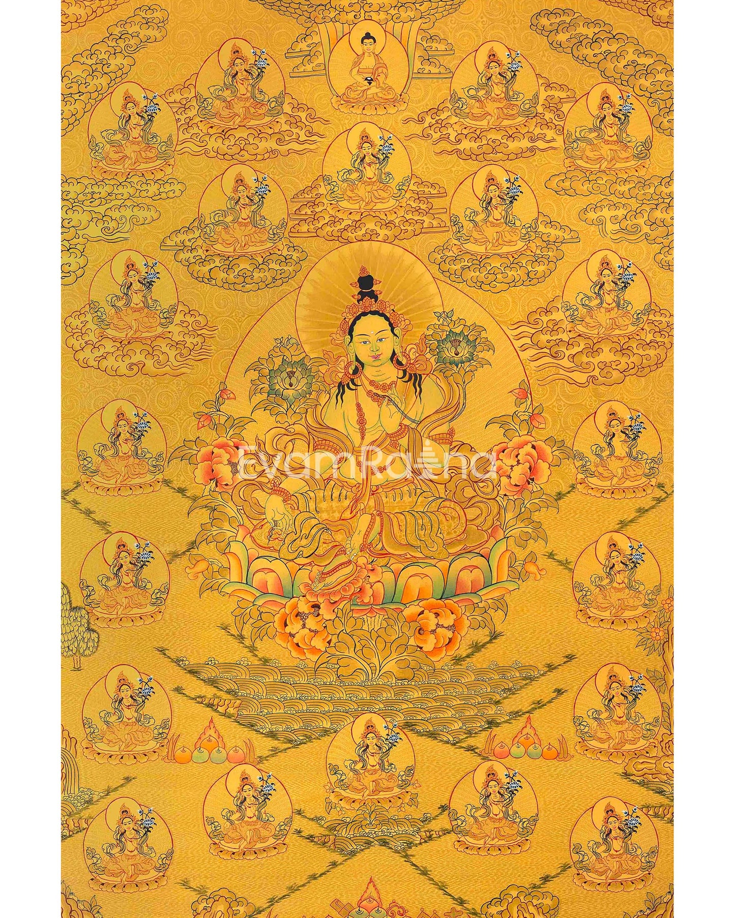 Full Gold Style 21 Green Taras Thangka | Buddhist Art | Master Quality | Thangka Painting |