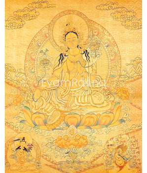 Green Tara Original Hand Painted 24K Gold Style Tibetan Thangka | Healing Female Deity
