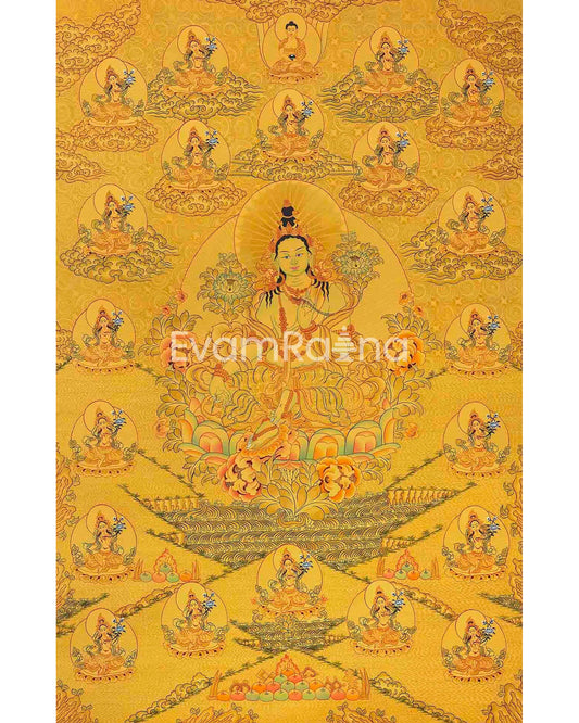 Full Gold Style 21 Green Taras Thangka | Buddhist Art | Master Quality | Thangka Painting |