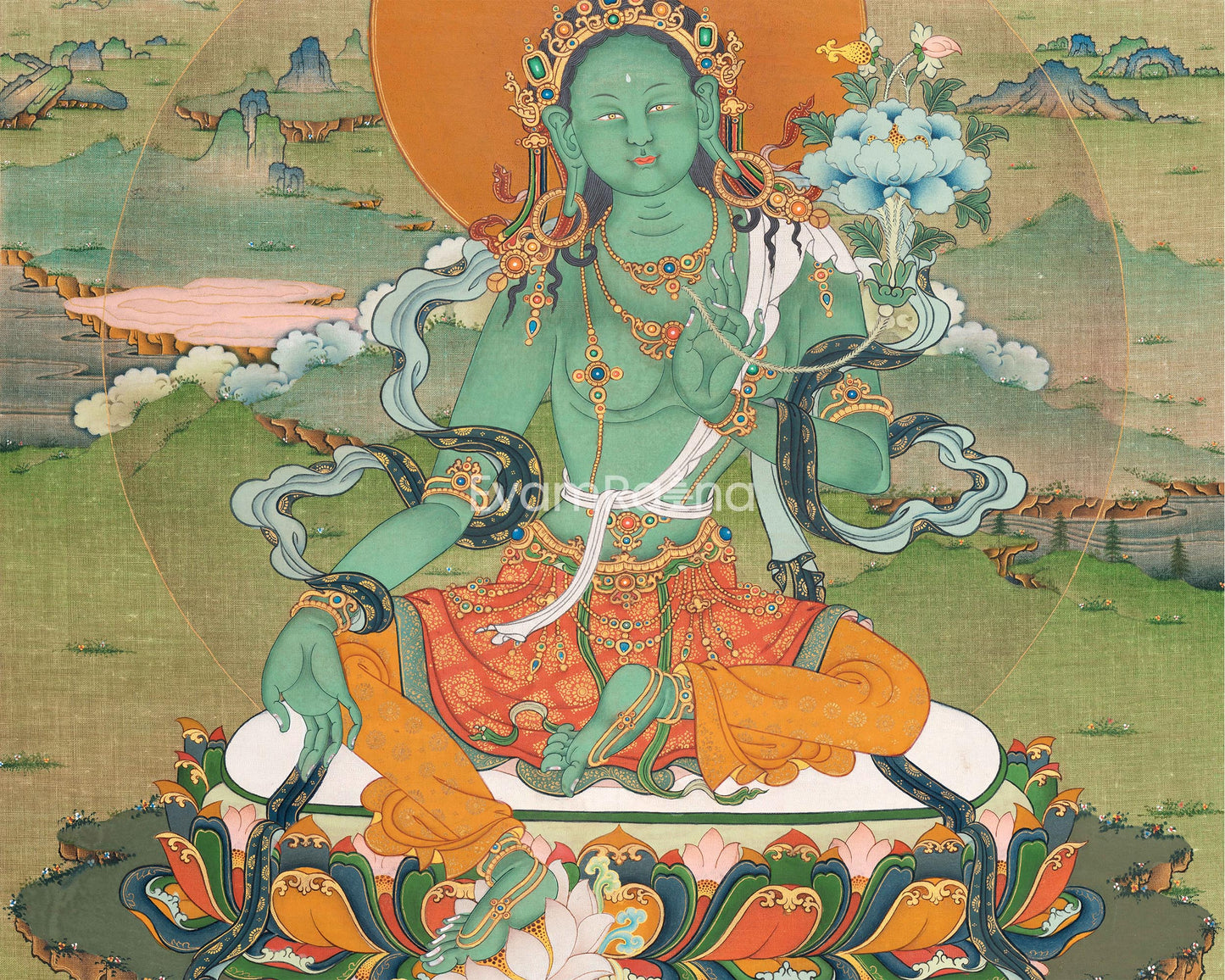 Green Tara Thangka Art Print | Goddess of Compassion | Thangka Print for Spiritual Radiance