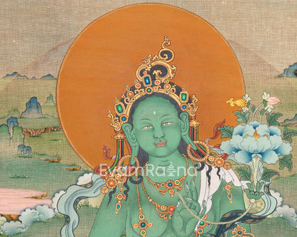 Green Tara Thangka Art Print | Goddess of Compassion | Thangka Print for Spiritual Radiance