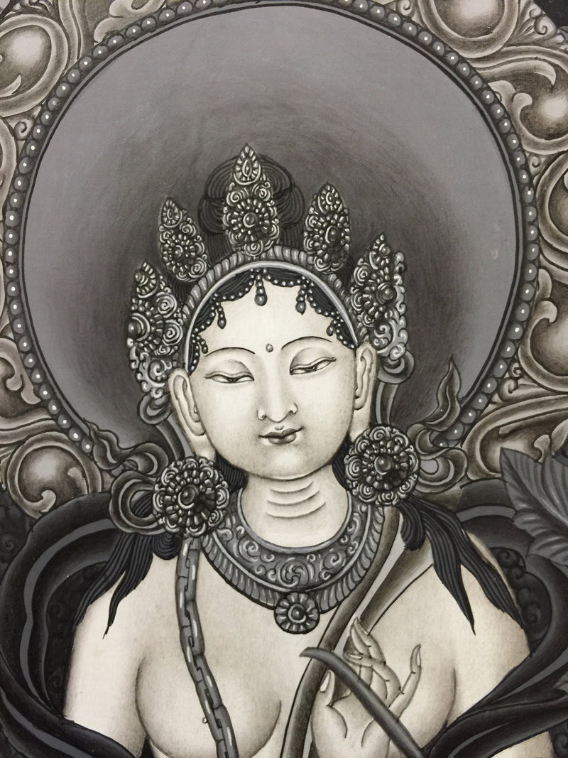 Green Tara thangka flanked by Manjusree and Vajrapani | Arya Tara Dolma Painting