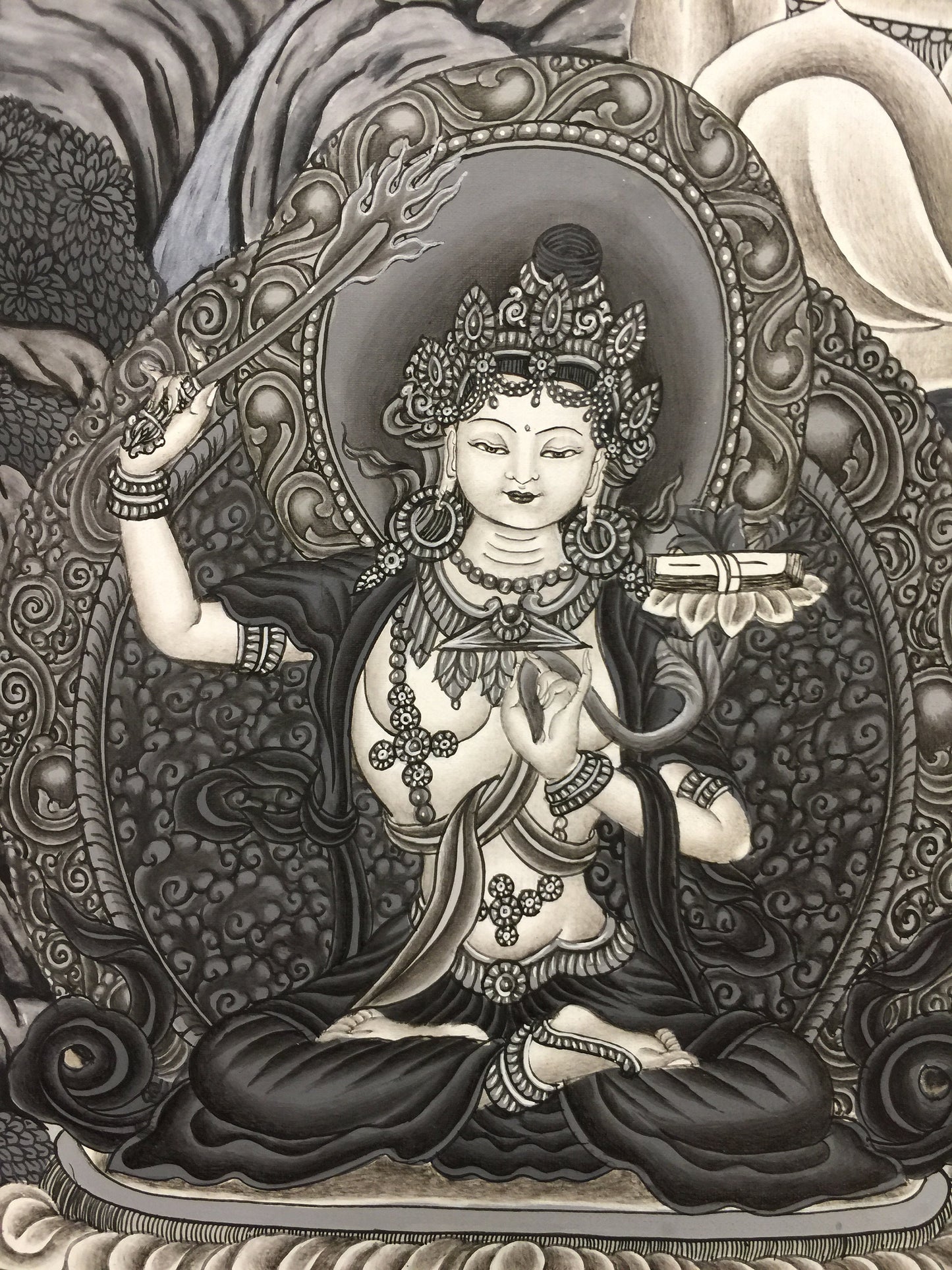 Green Tara thangka flanked by Manjusree and Vajrapani | Arya Tara Dolma Painting