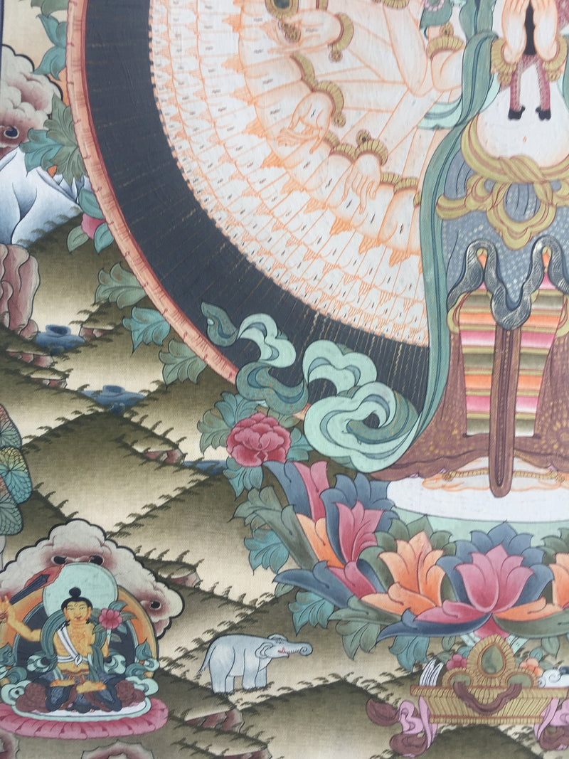 Chengrezig Thangka,Avalokitesvara Thangka-with 24 karat Gold