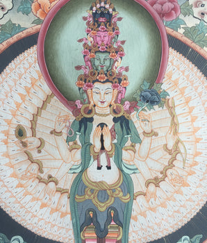 Chengrezig Thangka,Avalokitesvara Thangka-with 24 karat Gold