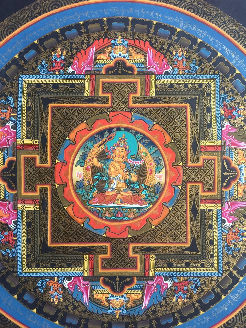 Original Hand-Painted Manjushree Mandala Thangka | Boddhisattva of Wisdom & Compassion |