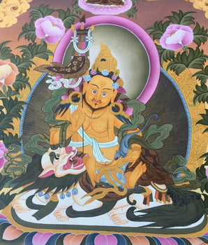 Original Hand-Painted Dharmapala Namtose Thangka | Lord of Wealth | Kubera Thangka