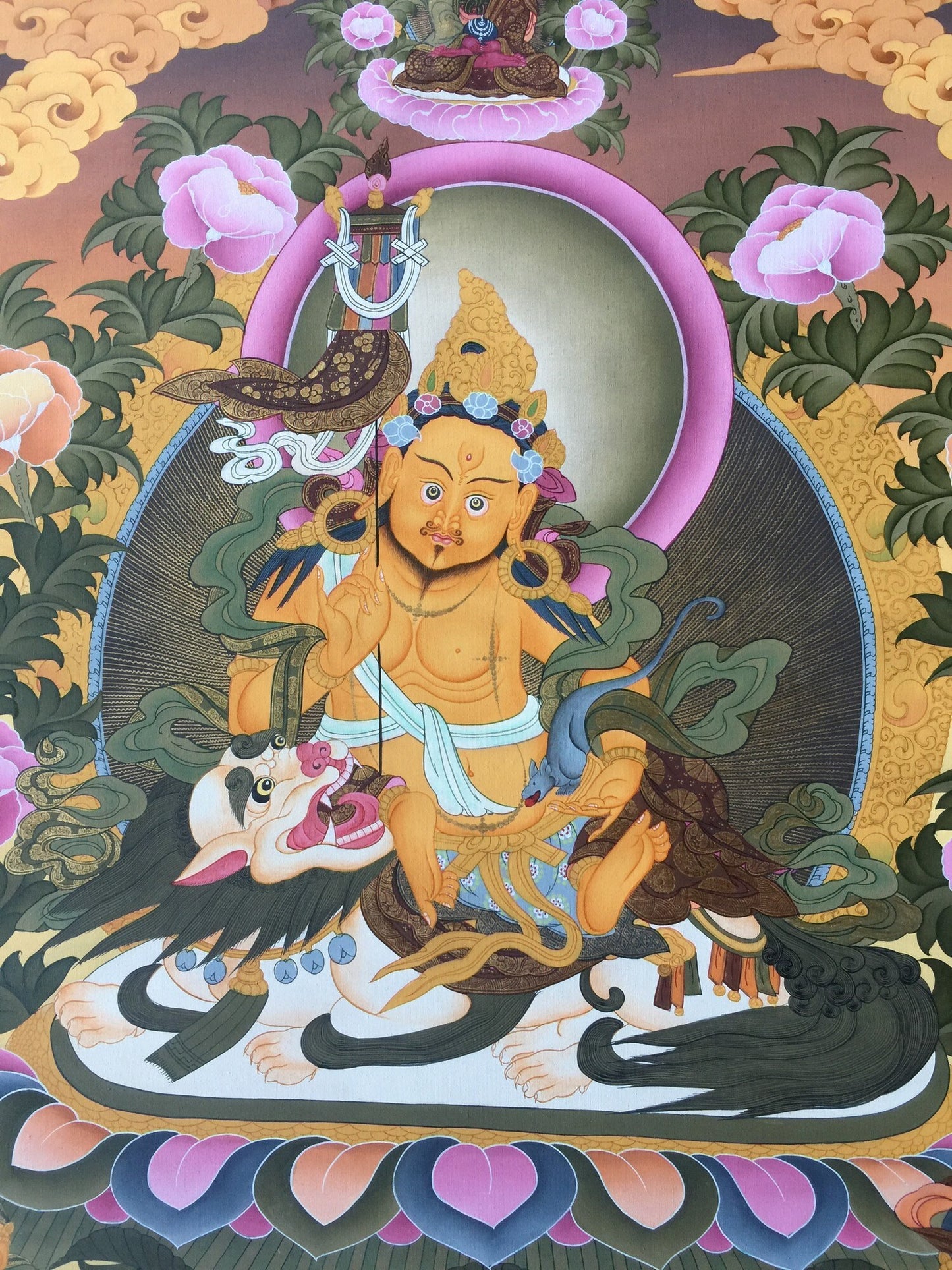 Original Hand-Painted Dharmapala Namtose Thangka | Lord of Wealth | Kubera Thangka