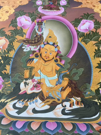 Original Hand-Painted Dharmapala Namtose Thangka | Lord of Wealth | Kubera Thangka