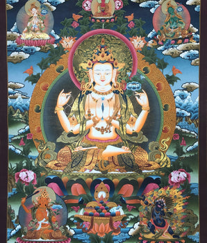 Original Hand painted Chenrezig Avalokiteshvara Thangka | Buddhist Painting