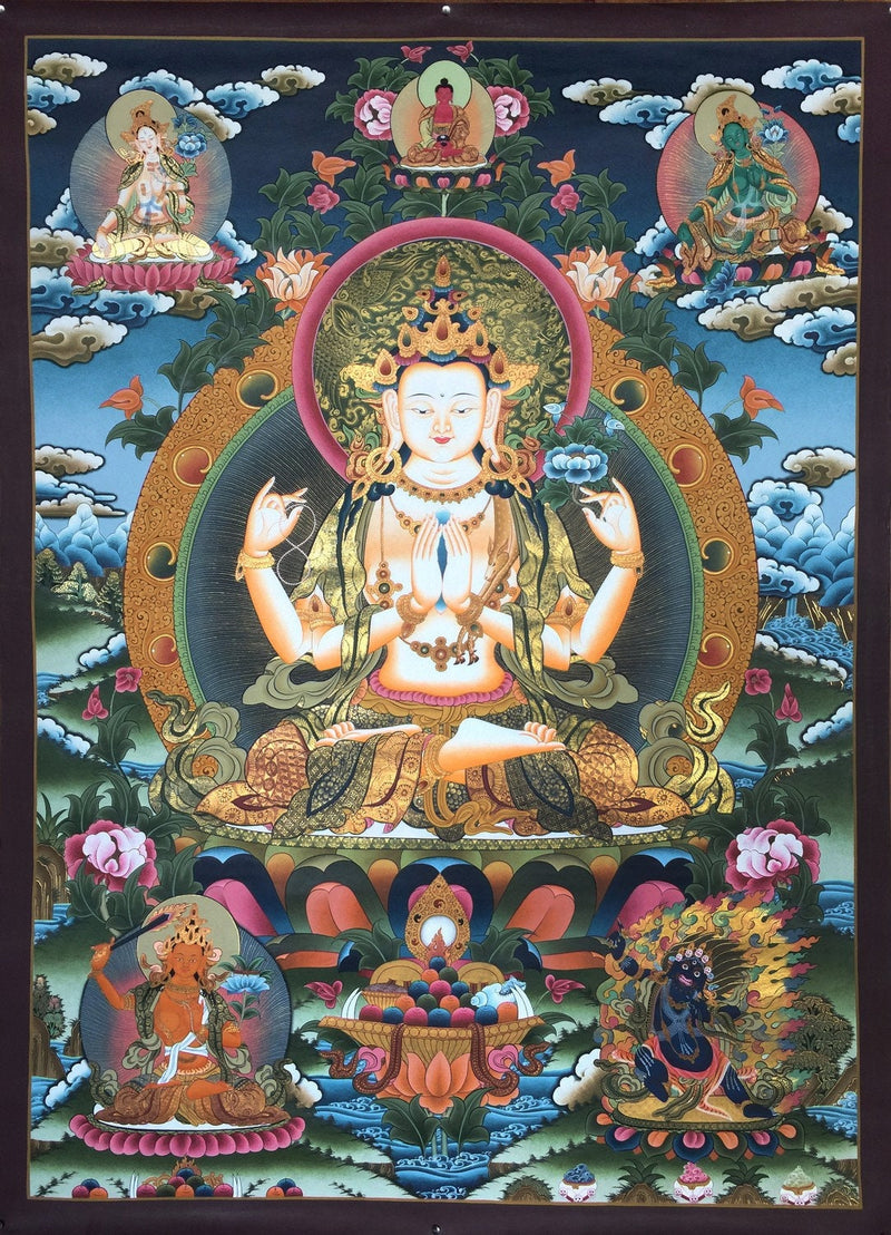 Original Hand painted Chenrezig Avalokiteshvara Thangka | Buddhist Painting