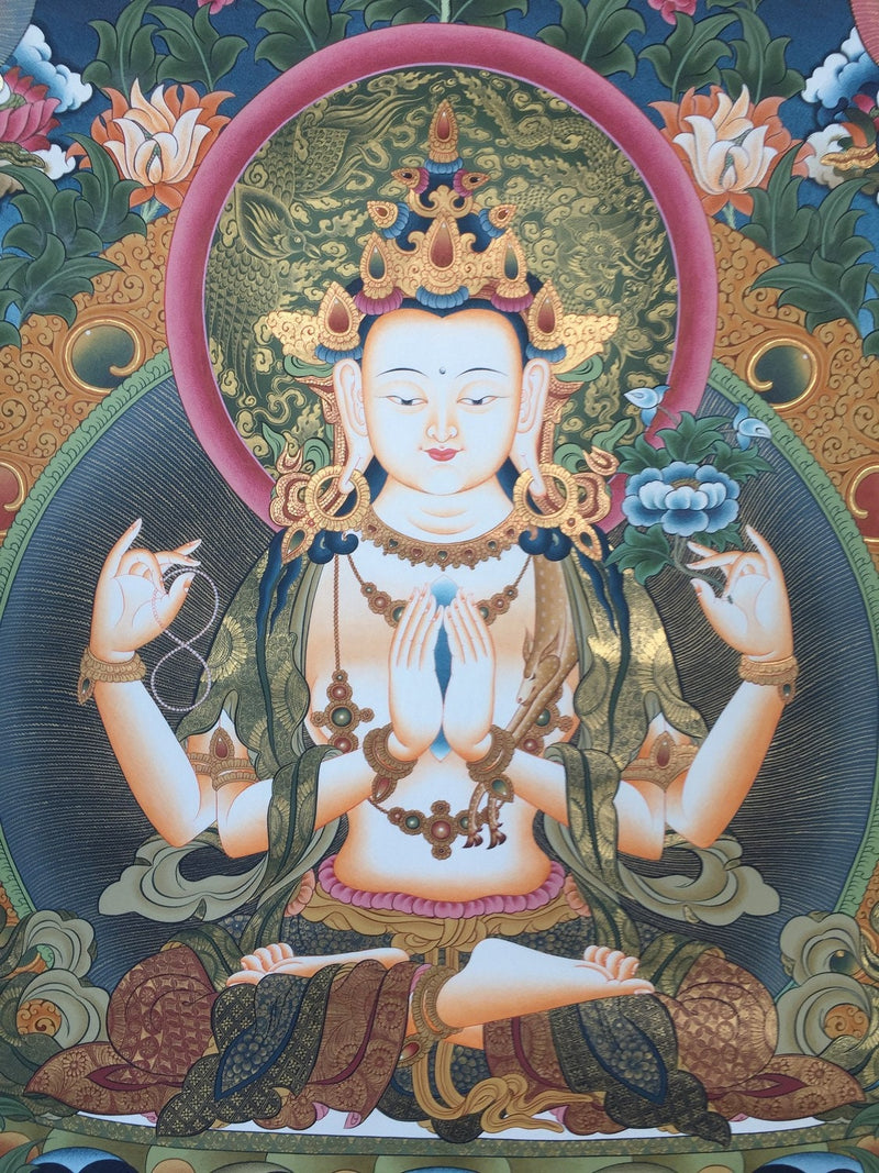 Original Hand painted Chenrezig Avalokiteshvara Thangka | Buddhist Painting