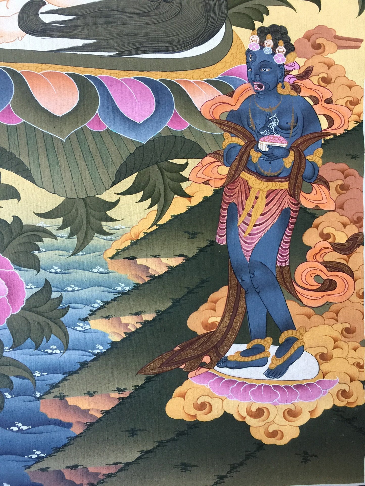 Original Hand-Painted Dharmapala Namtose Thangka | Lord of Wealth | Kubera Thangka