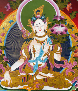 Original Hand-Painted White Tara Thangka | Religious Wall Decor | Thangka Painting |
