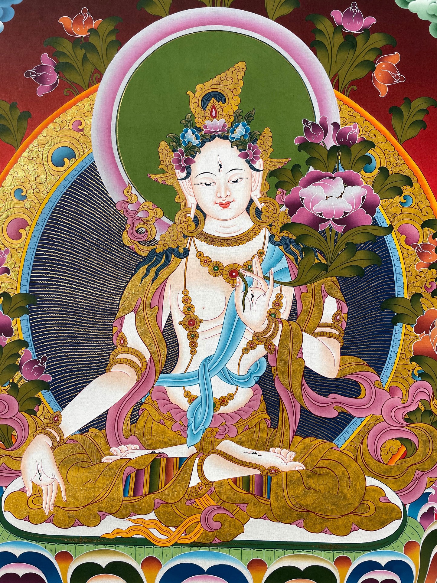 Original Hand-Painted White Tara Thangka | Religious Wall Decor | Thangka Painting |