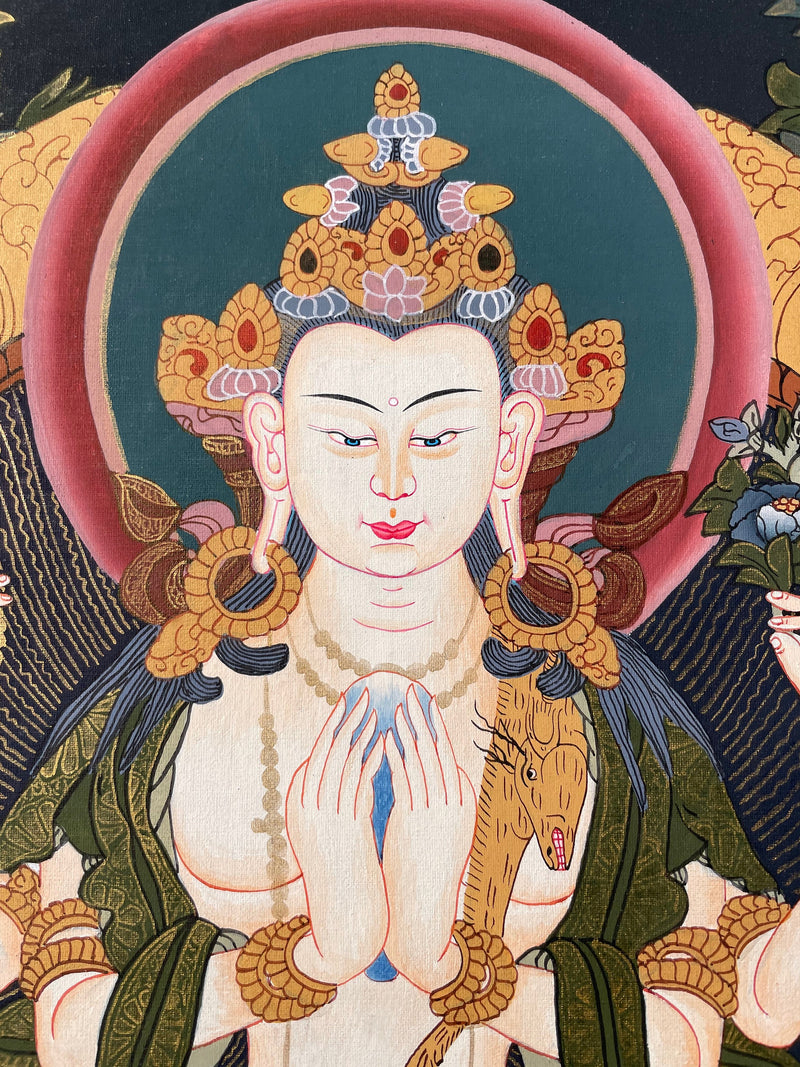 Original Hand painted Chengrezig Tibetan Thangka | Avalokiteshvara Painting