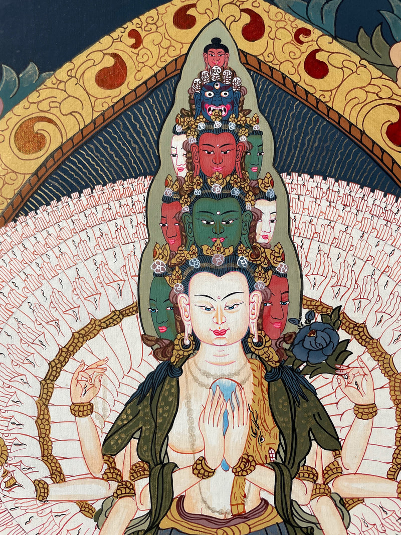 Original Hand-Painted 1000-armed Lokeshvara Thangka | Avalokiteshvara or Chenrezig Thangka |