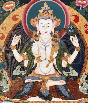 Original Hand painted Chengrezig Tibetan Thangka | Avalokiteshvara Painting