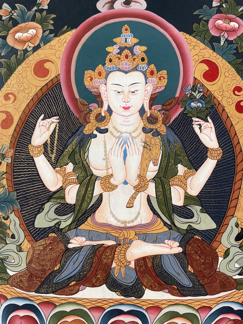 Original Hand painted Chengrezig Tibetan Thangka | Avalokiteshvara Painting