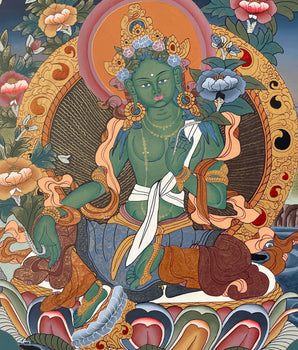 Original Hand-Painted Green Tara Thangka | Traditional Art | Bodhisattva | Compassion, Wisdom and Protection |