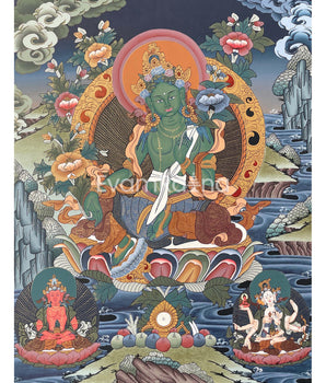 Original Hand-Painted Green Tara Thangka | Traditional Art | Bodhisattva | Compassion, Wisdom and Protection |
