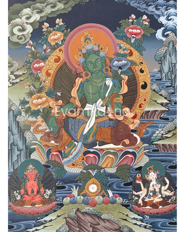 Original Hand-Painted Green Tara Thangka | Traditional Art | Bodhisattva | Compassion, Wisdom and Protection |