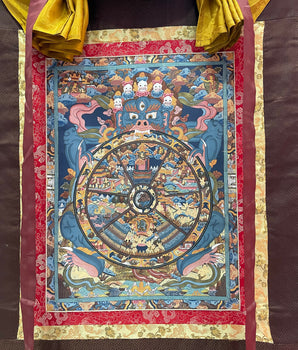Brocaded Wheel of Life Thangka |  Buddhist Art | Tibetan Buddhism | Yoga and Meditation Decor