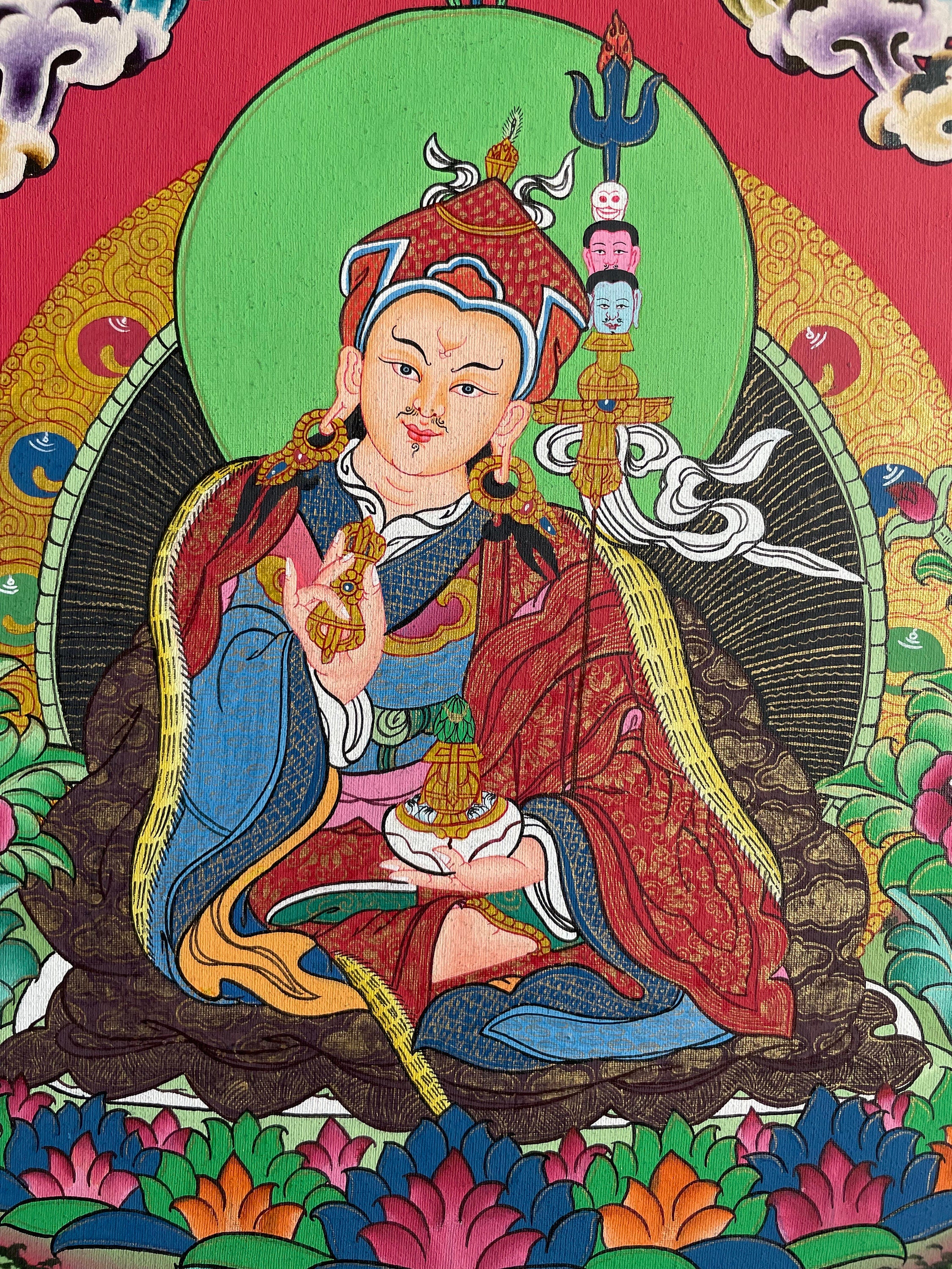 Original Hand-Painted Guru Rinpoche Thangka Painting | Fine Quality Sacred Art |