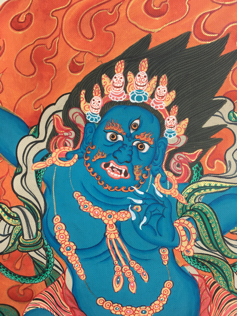 Arya Bodhisattva Vajrapani Thangka Painting with Brocade Mounted | Tantric Wrathful Bodhisattva Painting | Wall Hanging Yoga Meditation Art