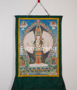 Vintage Avalokiteshvara Thangka | Manjushree, Vajrapani, White & Green Tara
