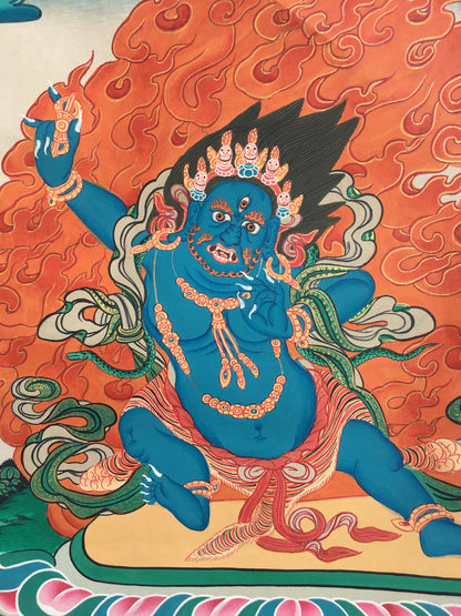 Arya Bodhisattva Vajrapani Thangka Painting with Brocade Mounted | Tantric Wrathful Bodhisattva Painting | Wall Hanging Yoga Meditation Art