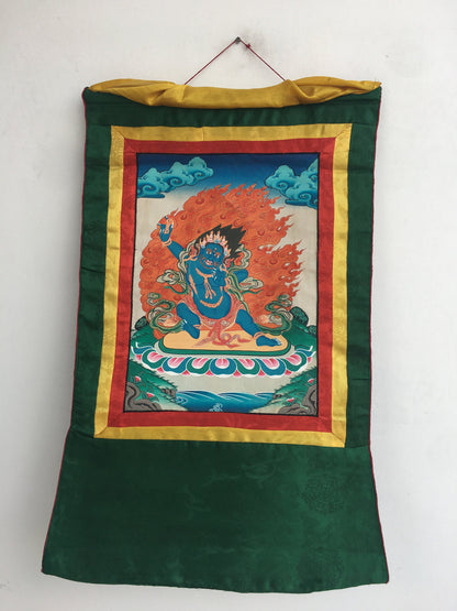 Arya Bodhisattva Vajrapani Thangka Painting with Brocade Mounted | Tantric Wrathful Bodhisattva Painting | Wall Hanging Yoga Meditation Art