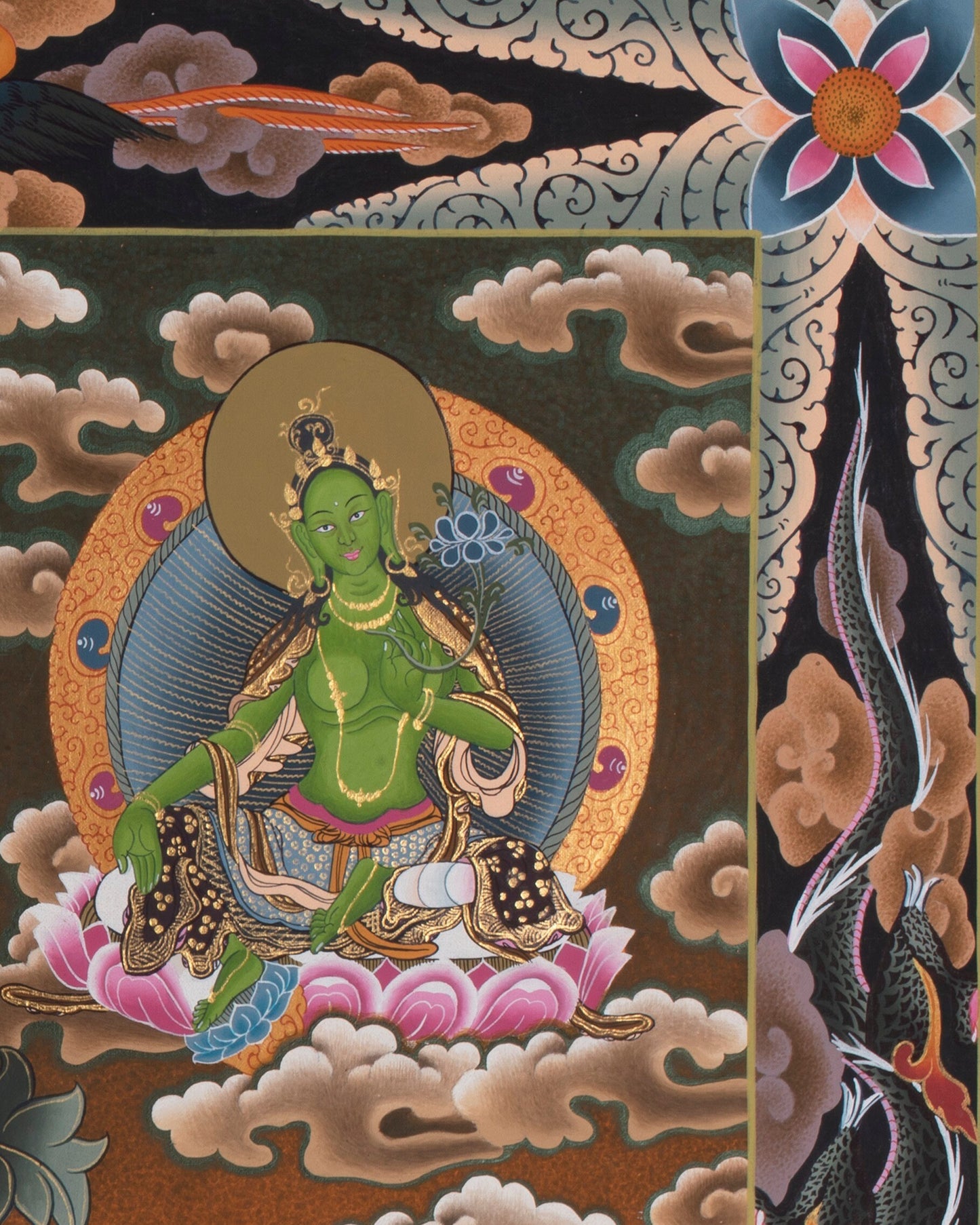 1000 Armed Chenrezig with Bodhisattvas and Dragon | Tibetan Thangka painting