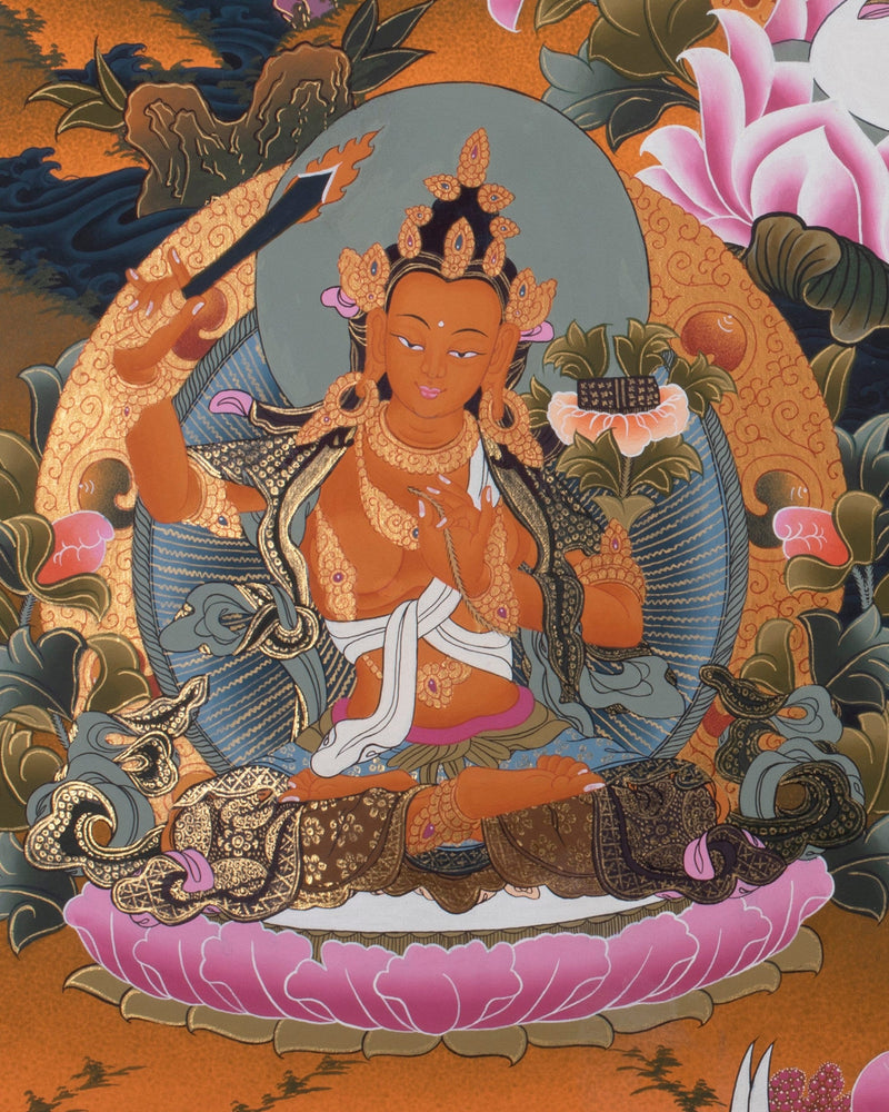 1000 Armed Chenrezig with Bodhisattvas and Dragon | Tibetan Thangka painting