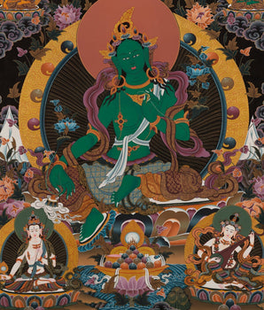 Original Hand painted Green Tara Thangka |Beautiful mother Green Tara symbolizing wisdom