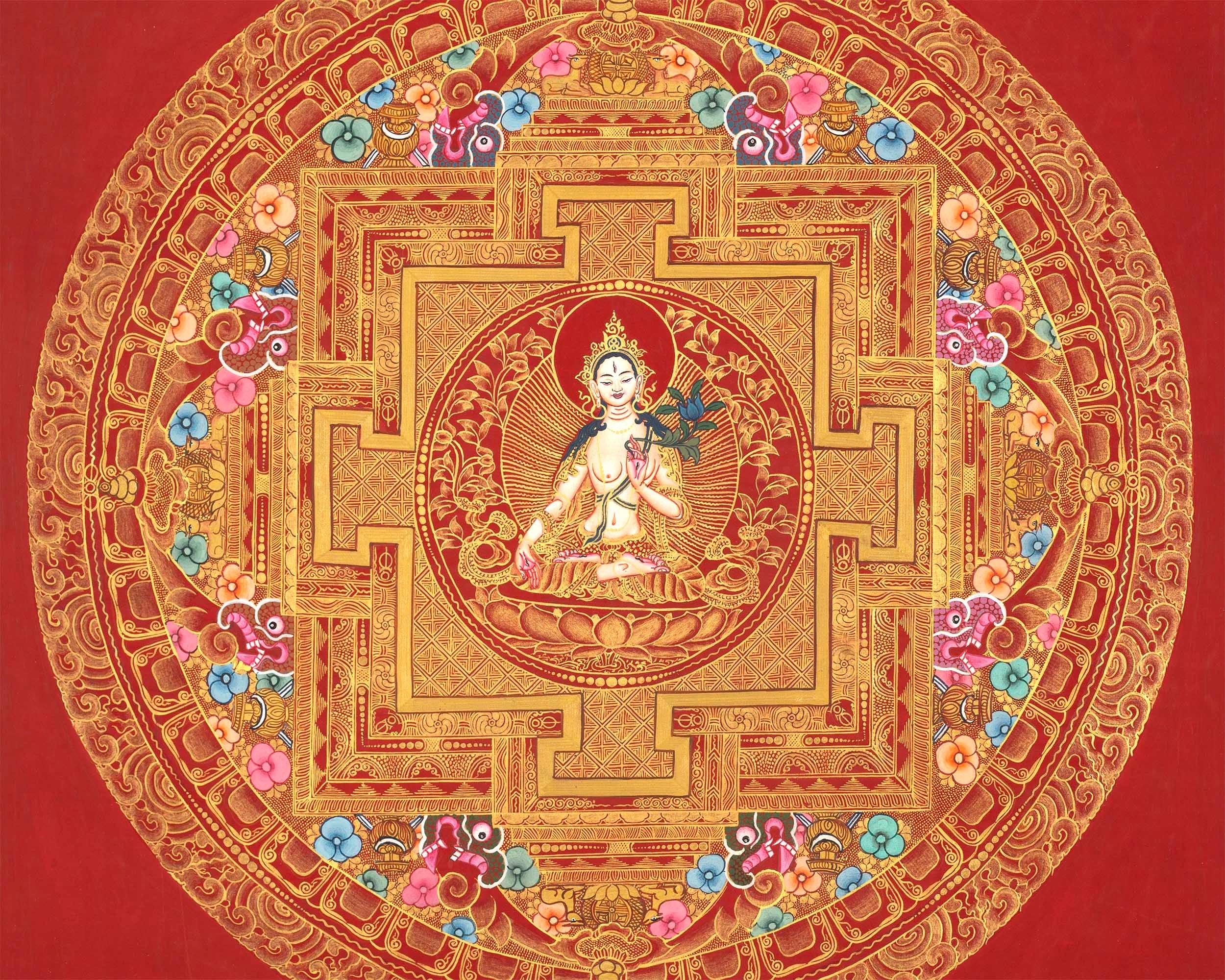 White Tara Mandala | Traditional Buddhist Art | Tibetan Wall Decoration Painting