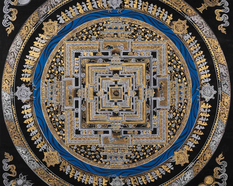 Attractive Gold and Silver Imitation Colored Kalachakra Mandala | Unique Wheel Of Time Wall Decoration Mandala