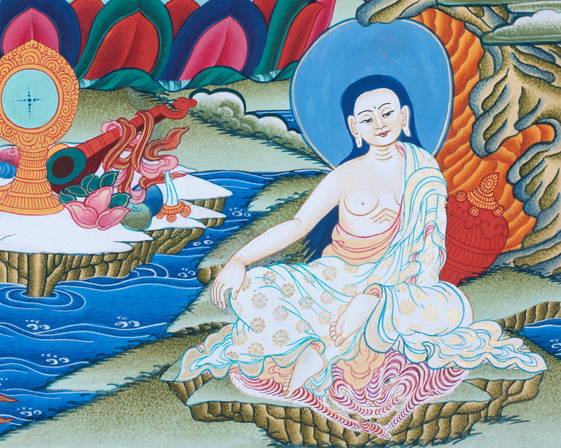 Thangka Painting of  Shakyamuni , Dipankara  and Maitreya Buddha Surrounded by The Great Buddhist Masters