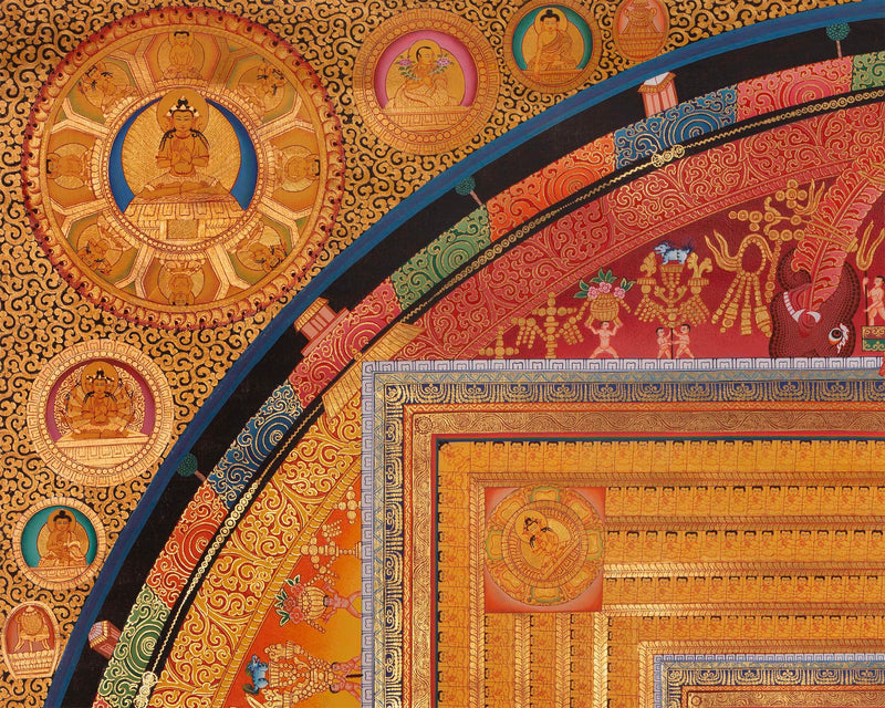 99 x 122 cms Colorful Vajradhatatu Mandala Thangka | High Quality Buddhist Mandala |24 Karat Gold work| Intricate detailed workmanship