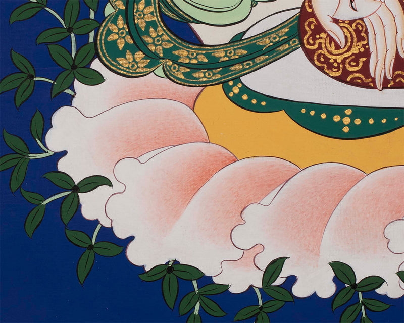 Pacifying White Tara Sitting in Abhaya Mudra Postures | Tibetan Original Handmade Thangka |