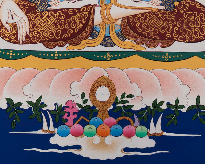 Pacifying White Tara Sitting in Abhaya Mudra Postures | Tibetan Original Handmade Thangka |