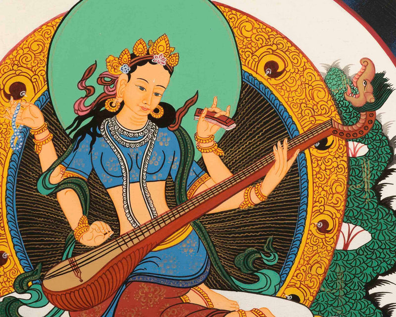 Saraswati, Medicine Buddha, Green Tara, Samantabhadra Thangka | Religious Painting