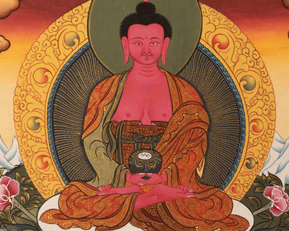 Amitabha Buddha and Chengrezig Thangka Painting | Tibetan Buddhist Wall Hanging Art for Peace |