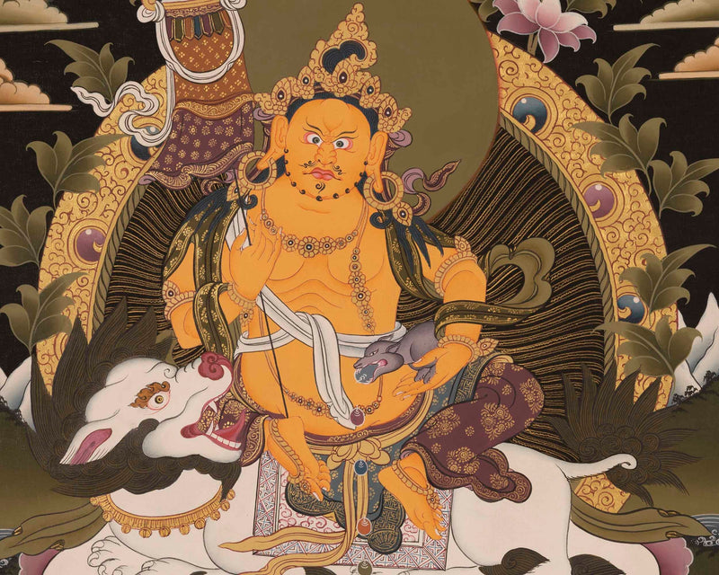 Dzambala Kubera Thangka Painting | Original Hand-Painted Deity Of Wealth