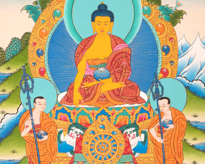 Shakyamuni Buddha Thangka | Tathagata Sitting In Vajra Posture | Wall Decor