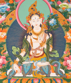 White Tara Thangka Flanked By Other Bodhisattva | Wall Decoration Painting | Art Painting for Meditation and Good Luck to house