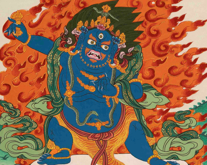 Original Hand Painted Vajrapani Thangka | Tantric Wrathful Bodhisattva Painting Art Painting for Meditation, Good Luck