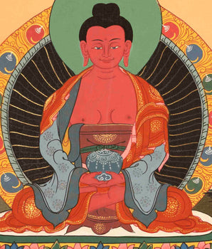 Amitabha Buddha, Manjushree, and Mahakala Thangka Painting | Tibetan Buddhist Wall Hanging Art for Peace | Mindfulness Meditation Object