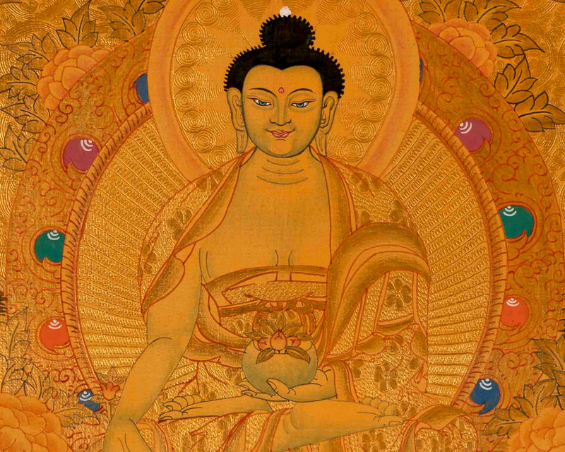 Tibetan Buddhist Painting Of Shakyamuni Buddha Thangka | 24K Gold Style Hand Painted |